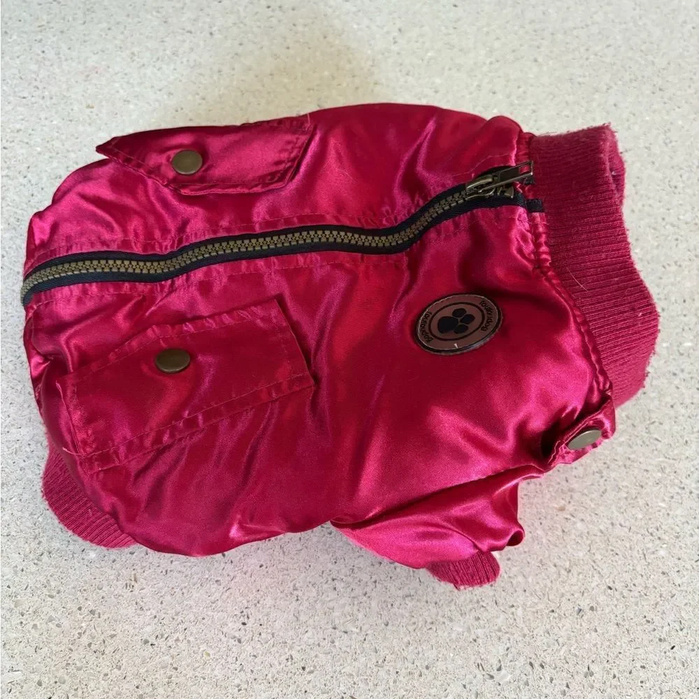 Red Satin Dog Bomber Jacket